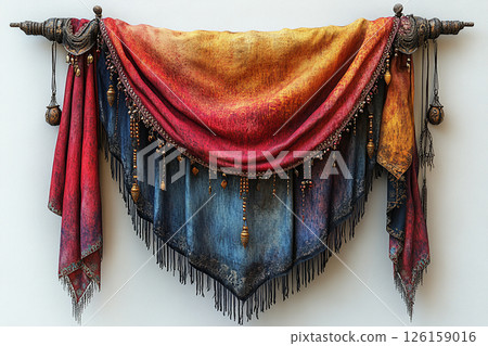 Fabric wall hanging on a white background. Boho-chic style. Fabric wall hanging on a white background. Boho-chic style. 126159016
