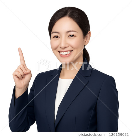 A long-haired Japanese woman in a suit smiling and showing "number one" | Material for business proposals and advertising (transparent background) 126159021