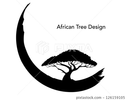 Acacia tree icon silhouette. African circle logo, Nature, exotic plant for printing, design or digital art. Black symbol isolated on white background  126159105
