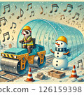當雪花和音符飄落時，鼬用壓路機鋪設鐵軌。 126159398