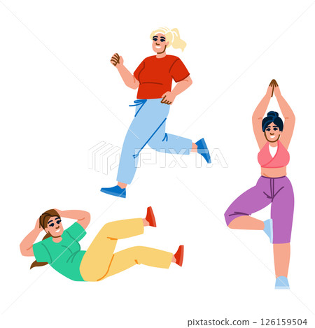 strength fat woman training vector strength fat woman training vector 126159504