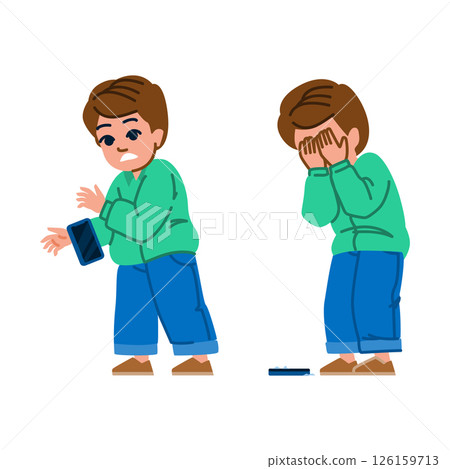 kid boy broken phone vector 126159713