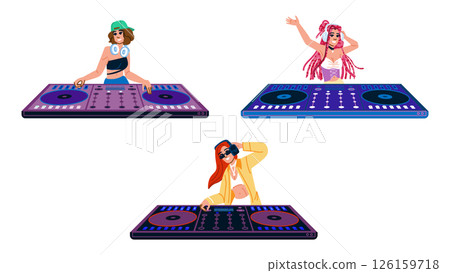 vinyl dj woman character turntable vector 126159718