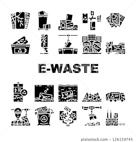 e waste pollution recycling icons set vector 126159745