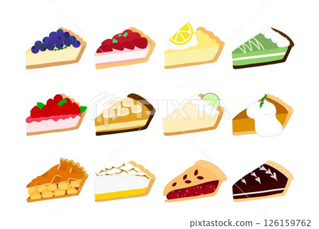 Postcards of various pies and tarts 126159762