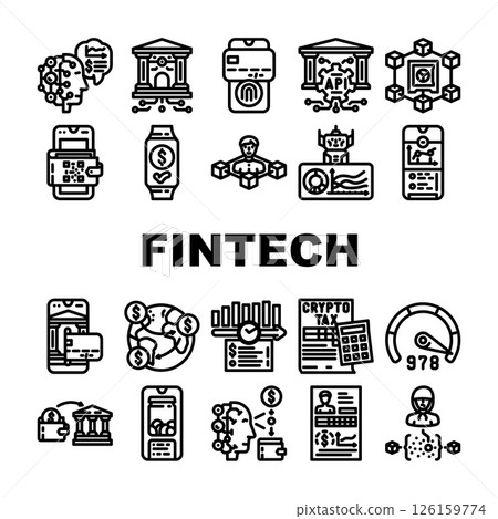 fintech blockchain cryptocurrency icons set vector 126159774