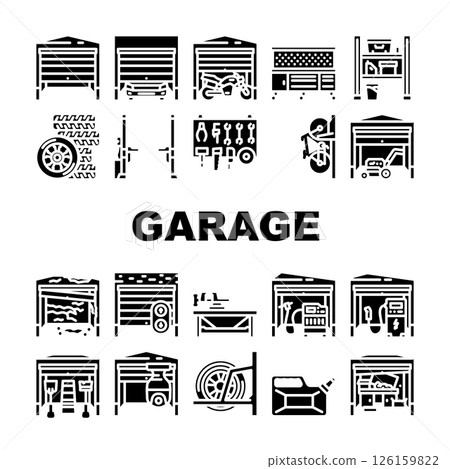garage storage workshop icons set vector garage storage workshop icons set vector 126159822