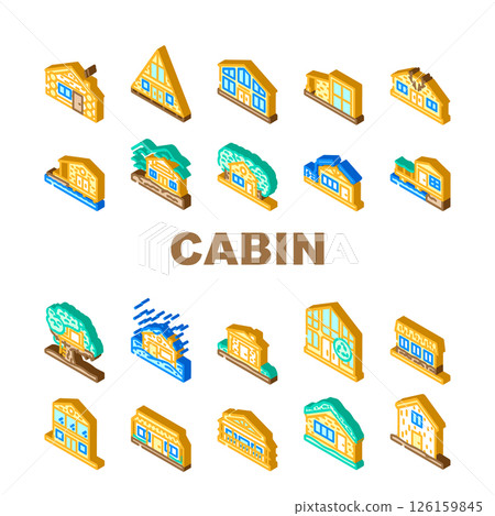 wooden cabin rustic cozy icons set vector wooden cabin rustic cozy icons set vector 126159845