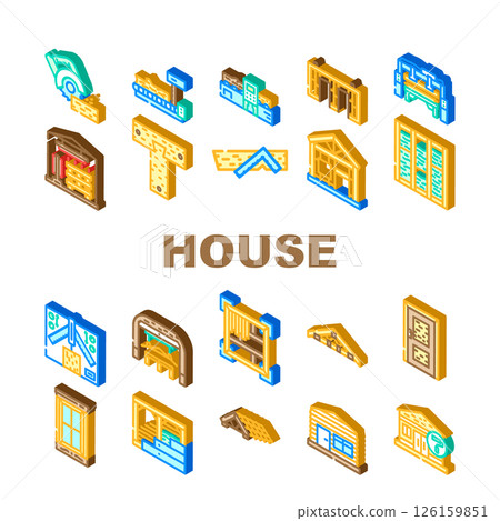 wood frame house construction icons set vector wood frame house construction icons set vector 126159851