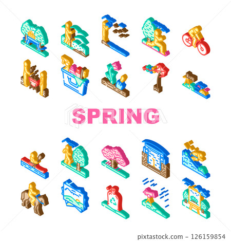 spring spend time blossom picnic icons set vector 126159854