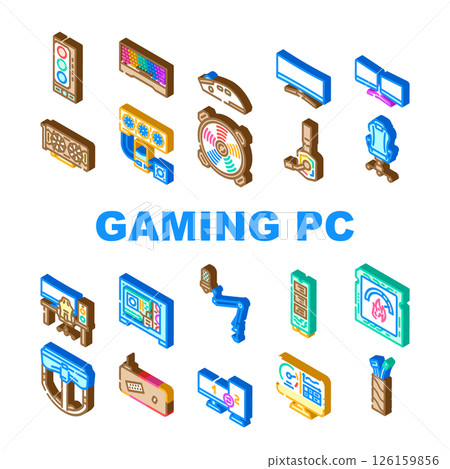 gaming pc hardware processor icons set vector 126159856