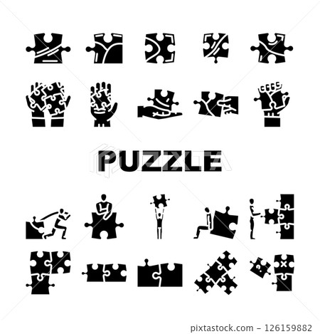 puzzle game jigsaw riddle icons set vector puzzle game jigsaw riddle icons set vector 126159882