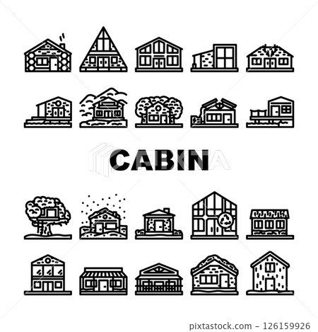 wooden cabin rustic cozy icons set vector 126159926