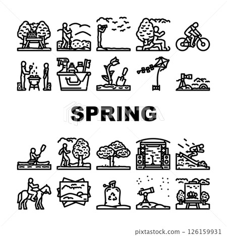 spring spend time blossom picnic icons set vector spring spend time blossom picnic icons set vector 126159931