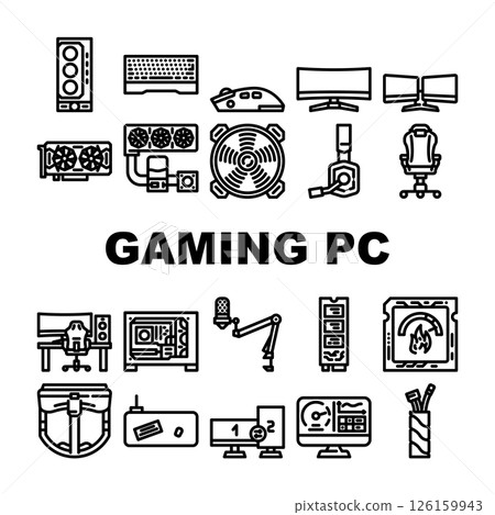 gaming pc hardware processor icons set vector 126159943