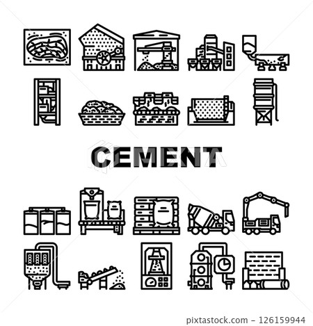 cement production clinker icons set vector 126159944