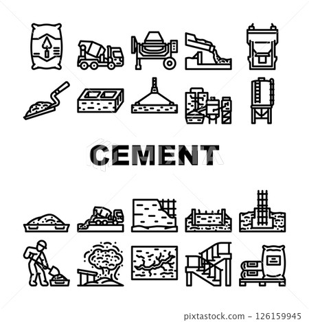 cement portland concrete icons set vector 126159945