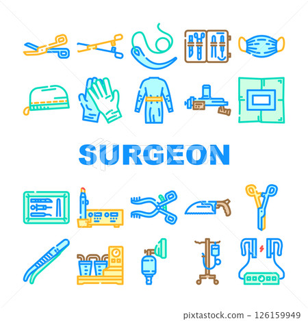 surgeon accessories scalpel icons set vector 126159949