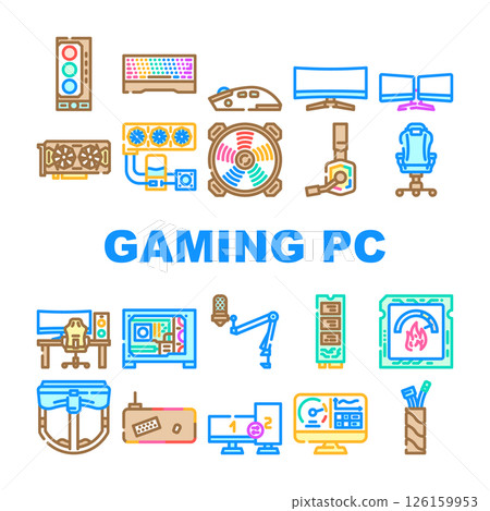 gaming pc hardware processor icons set vector 126159953