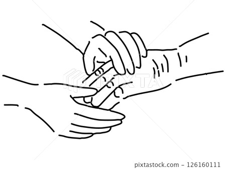 簡單的線條畫,兩隻手溫暖地擁抱著一位老人的手 簡單的線條畫,兩隻手溫暖地擁抱著一位老人的手 126160111