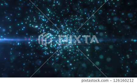 Blue bokeh lights on a dark background, creating a deep, serene, and futuristic ambiance with a cosmic touch 126160212