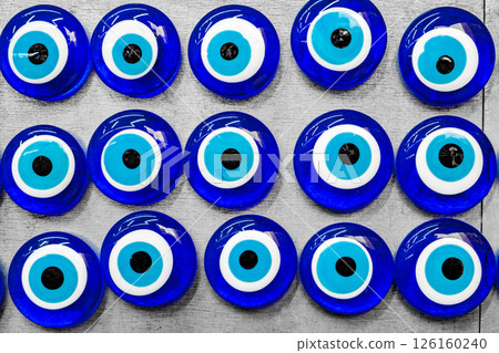 Nazars, amulets in shape of eye, market Nazars, amulets in shape of eye, market 126160240