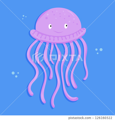 Funny purple jellyfish with tentacles in the ocean Funny purple jellyfish with tentacles in the ocean 126160322