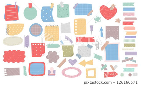 Cute colorful sticky notes, papers, leaflets, bookmarks, sticky tape, notes set 126160571
