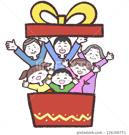 一個微笑的家庭從盒子裡跳出來的插圖 126160751