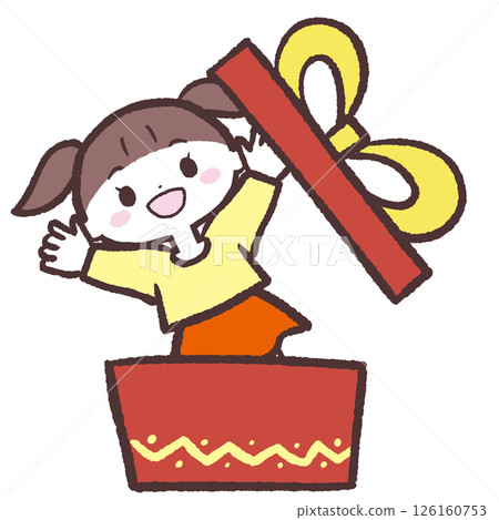 一個女孩從盒子裡跳出來的插圖 126160753
