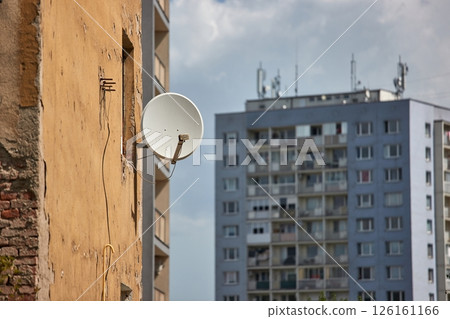 Parabola Satellite Receiver Antenna on Apartment Block Parabola Satellite Receiver Antenna on Apartment Block 126161166