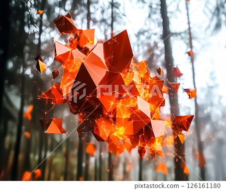 Modern geometric background with forest and fire motif 126161180