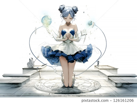 Techno fairy: A fairy living in a virtual space. Illustration material of a virtual reality fairy. 126161206