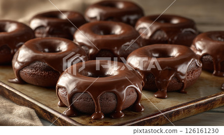 光滑的巧克力包裹著甜美的誘惑 |豪華甜甜圈 光滑的巧克力包裹著甜美的誘惑 |豪華甜甜圈 126161230