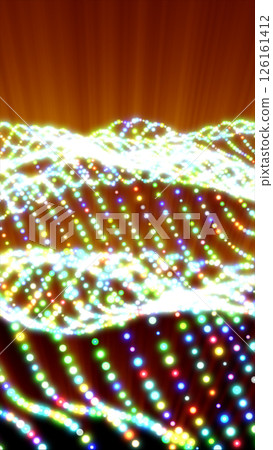 Waves of colorful glowing particles on a bright orange background, creating a dynamic and radiant digital landscape Waves of colorful glowing particles on a bright orange background, creating a dynamic and radiant digital landscape 126161412