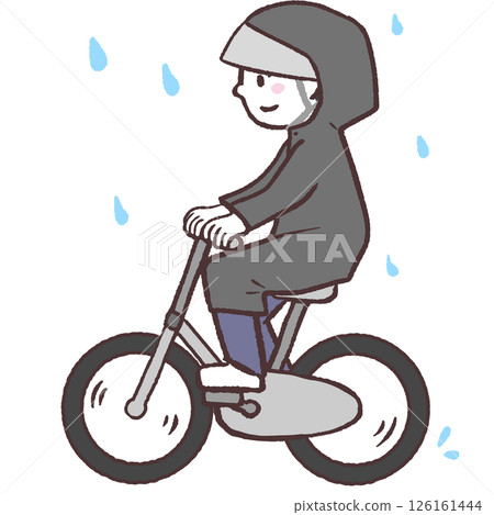 一名身穿雨衣騎自行車的男子的插圖 一名身穿雨衣騎自行車的男子的插圖 126161444