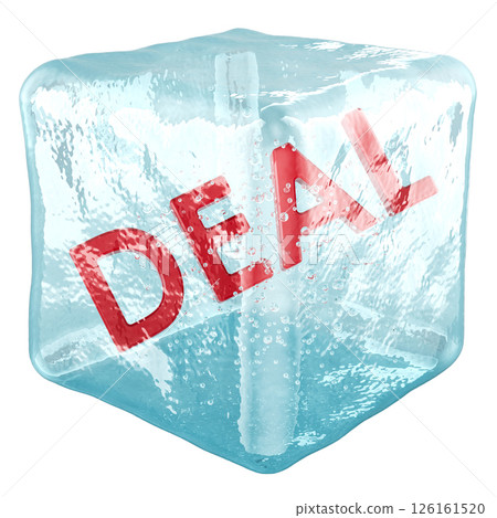 Freeze the deal, concept. DEAL frozen in ice cube, 3D rendering 126161520