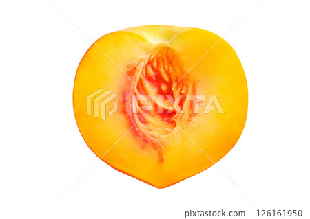 peach cut in half without seed isolated on white background with clipping path  126161950