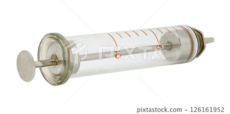 old glass ten-milliliter syringe isolated on white background with clipping path old glass ten-milliliter syringe isolated on white background with clipping path 126161952