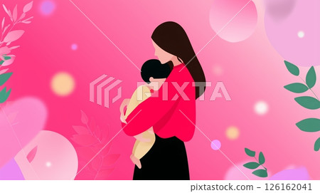 Mother and child embrace in a warm, colorful atmosphere celebrating love and connection 126162041