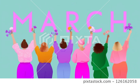 Celebrating women's empowerment in March with a vibrant display of flowers and unity Celebrating women's empowerment in March with a vibrant display of flowers and unity 126162058