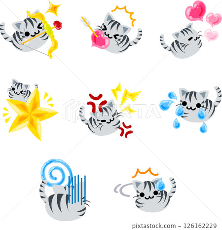 A set of cute tabby cat illustrations! Featuring expressive and easy-to-use designs. A set of cute tabby cat illustrations! Featuring expressive and easy-to-use designs. 126162229
