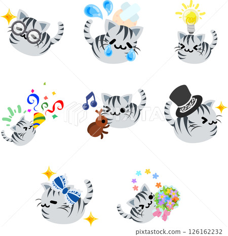 A set of cute tabby cat illustrations! Featuring expressive and easy-to-use designs. 126162232