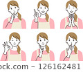Vector illustration set of a young housewife in an apron with various expressions and poses 126162481