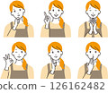 Vector illustration set of a young housewife in an apron with various expressions and poses 126162482