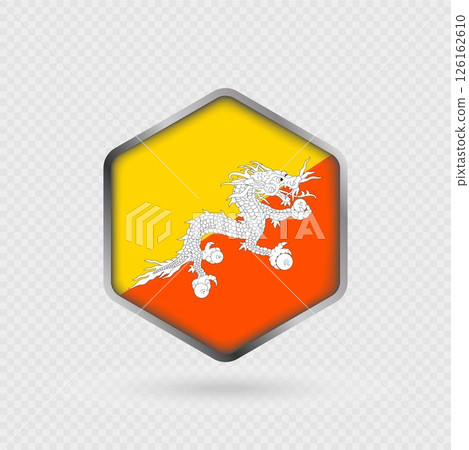 Bhutan flag icon in hexagon shape. 126162610