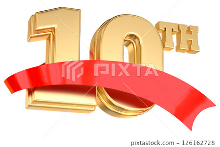Happy Anniversary Number 10 th Gold With Red 3D Render 126162728