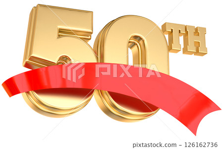 Happy Anniversary Number 50 th Gold With Red 3D Render 126162736