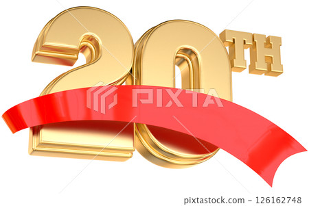 Happy Anniversary Number 20 th Gold With Red 3D Render Happy Anniversary Number 20 th Gold With Red 3D Render 126162748