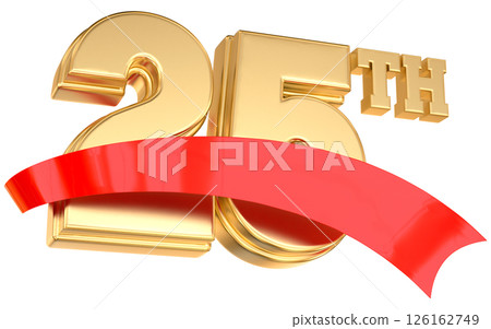 Happy Anniversary Number 25 th Gold With Red 3D Render Happy Anniversary Number 25 th Gold With Red 3D Render 126162749
